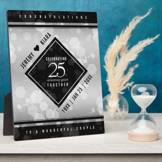 Elegant 25th Silver Wedding Jubileum Plaque Fotoplaat (Zijkant)