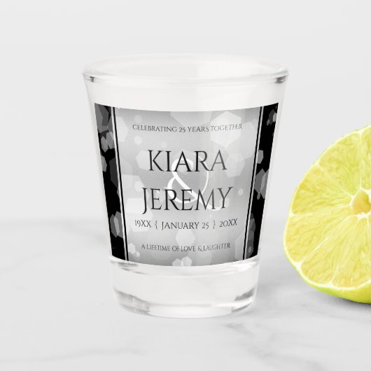 Elegant 25th Silver Wedding Jubileum Shot Glas (Voorkant)