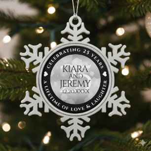 Elegant 25th Silver Wedding Jubileum Tin Sneeuwvlok Ornament
