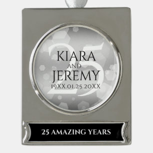 Elegant 25th Silver Wedding Jubileum Verzilverd Banner Ornament
