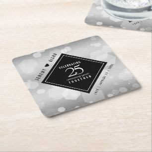 Elegant 25th Silver Wedding Jubileum Vierkante Kartonnen Onderzetter