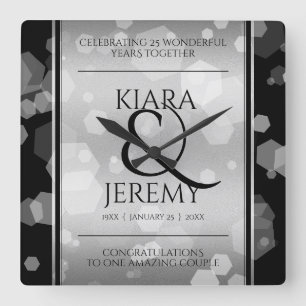 Elegant 25th Silver Wedding Jubileum Vierkante Klok