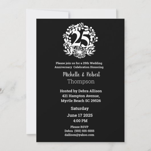 Elegant 25th Wedding Jubileum Black White Kaart (Voorkant)