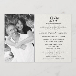 Elegant 25th Wedding Jubileum Party Kaart