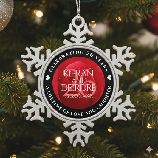 Elegant 26th Roos Wedding Jubileum Celebration Tin Sneeuwvlok Ornament