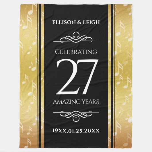 Elegant 27th Music Wedding Jubileum Celebration Fleece Deken (Voorkant)