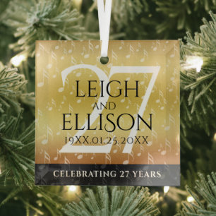 Elegant 27th Music Wedding Jubileum Celebration Glas Ornament