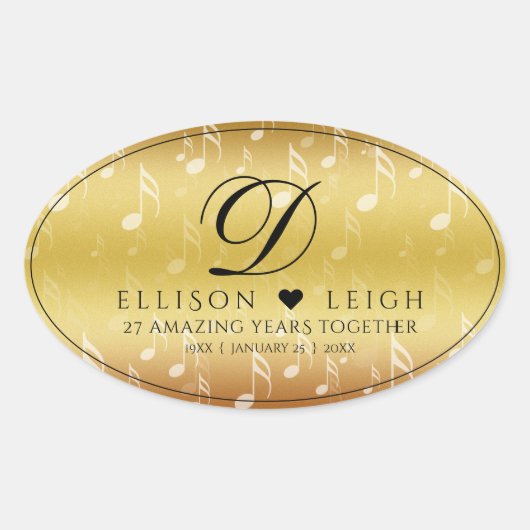 Elegant 27th Music Wedding Jubileum Celebration Ovale Sticker (Voorkant)