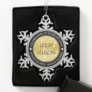 Elegant 27th Music Wedding Jubileum Tin Sneeuwvlok Ornament