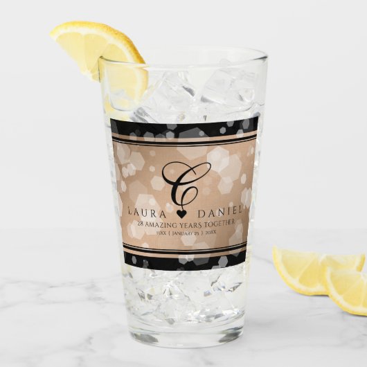 Elegant 28th Linen Wedding Jubileum Celebration Glas (Voorkant ijs)