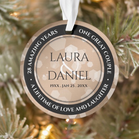 Elegant 28th Linen Wedding Jubileum Celebration Ornament (Boom)