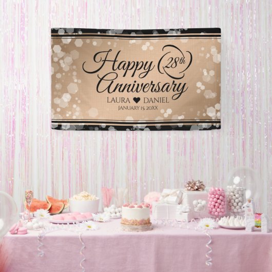 Elegant 28th Linen Wedding Jubileum Celebration Spandoek (Feest)