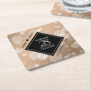Elegant 28th Linen Wedding Jubileum Celebration Vierkante Kartonnen Onderzetter