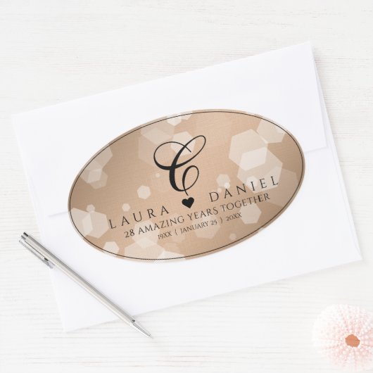 Elegant 28th Linen Wedding Jubileum Ovale Sticker (Envelop)