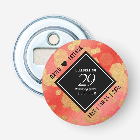 Elegant 29th Garnet Wedding Jubileum Button Flesopener (Voorkant)