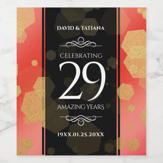 Elegant 29th Garnet Wedding Jubileum Wijn Etiket (Enkel label)