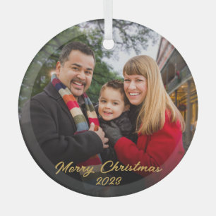 Elegant 2 foto 2-zijdige familie foto gouden scrip glas ornament