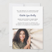 Elegant 2 foto marineblauw Afstuderen aankondiging (Achterkant)