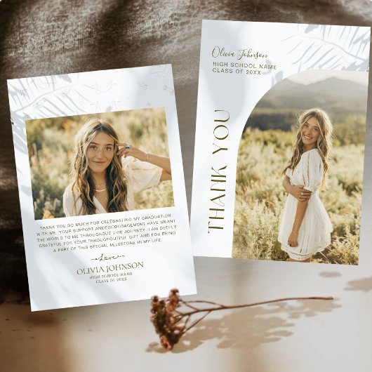 Elegant 2 foto minimalistisch Afstuderen Bedankkaart