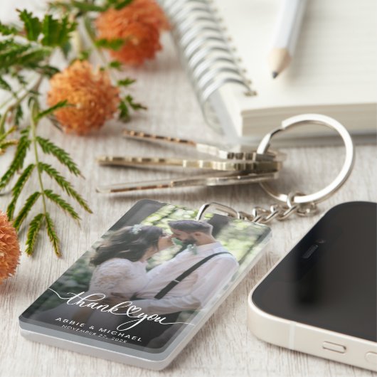 Elegant 2 foto's bruiloft Dank u gepersonaliseerd Sleutelhanger (Voorkant Rechts)