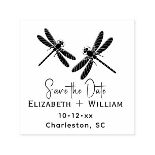 Elegant 2 Libellen Trouwkoppel Save the Date Zelfinktende Stempel