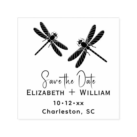 Elegant 2 Libellen Trouwkoppel Save the Date Zelfinktende Stempel (Design)