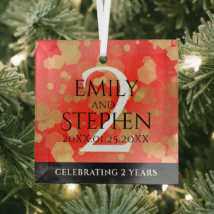 Elegant 2e Garnet Wedding Jubileum Glas Ornament
