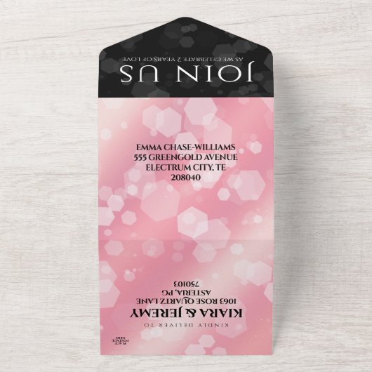 Elegant 2e Roze Kwarts Bruiloftsjubileum All In One Uitnodiging (Buitenkant)