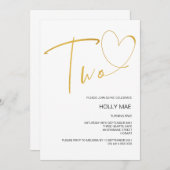 Elegant 2e verjaardag Uitnodiging twee hartgoud (Voorkant / Achterkant)