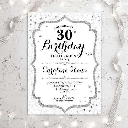 Elégant 30e anniversaire - Invitation blanche d'ar