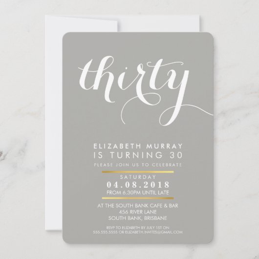 ELEGANT 30E anniversaire INVITATION script gris (Devant)