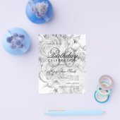 Elegant 30e verjaardag Floral Silver White Invite Flyer (Enkel)