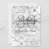 Elegant 30e verjaardagsfeest bloemig zilver wit kaart (Voorkant)