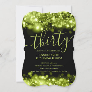 Elegant 30th Birthday Green Glam Lights Kaart