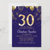 Elegant 30th Birthday Invitation with Gold Ballons Kaart (Voorkant)