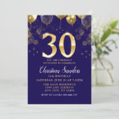 Elegant 30th Birthday Invitation with Gold Ballons Kaart (Staand voorkant)