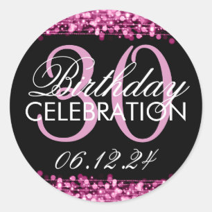 Elegant 30th Birthday Party Sparkles Pink Ronde Sticker