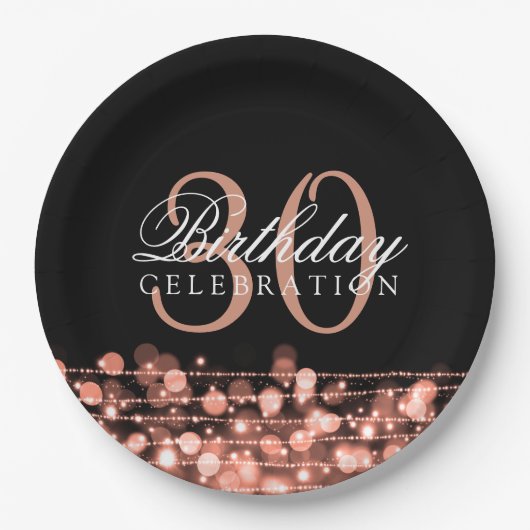 Elegant 30th Birthday Party Sparkles Roos Gold Papieren Bordje (Voorkant)