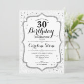 Elegant 30th Birthday - Silver White Invitation Kaart (Staand voorkant)