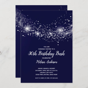 Elegant 30th Birthday Stars Navy Blue Kaart