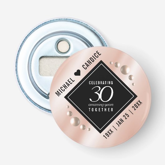 Elegant 30th Pearl Wedding Jubileum Celebration Button Flesopener (Voorkant)