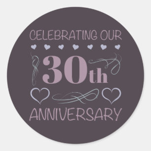 Elegant 30th Wedding Jubileum Paars Ronde Sticker