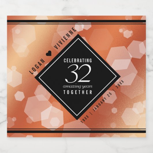 Elegant 32e Brons Bruiloft Jubileum Wijnlabel Sparkling Wijnetiket (Enkel label)