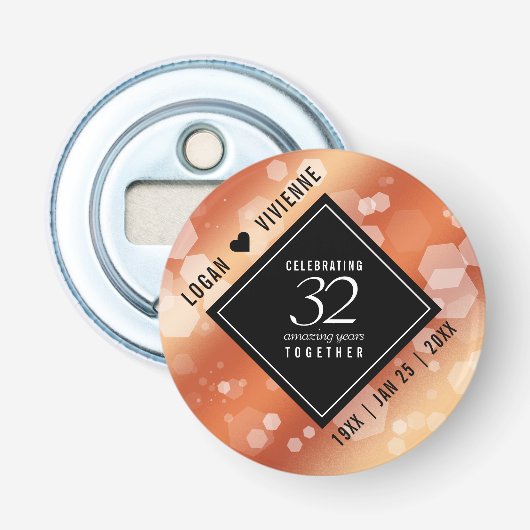 Elegant 32e Bronze Wedding Jubileum Button Flesopener (Voorkant)
