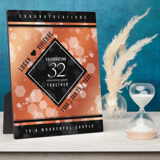 Elegant 32e Bronze Wedding Jubileum Plaque Fotoplaat (Zijkant)