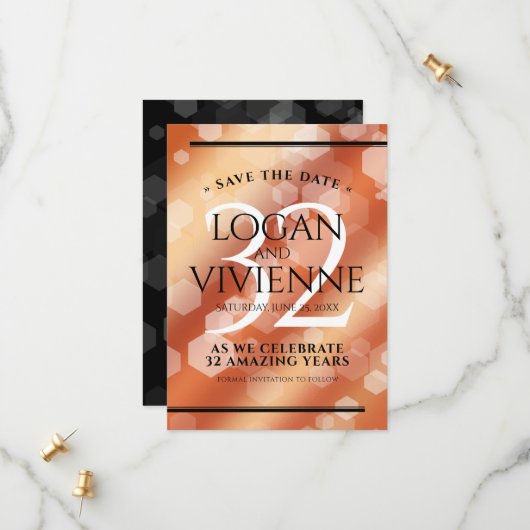 Elegant 32e Bronze Wedding Jubileum Save The Date (Voorkant / Achterkant in situ)