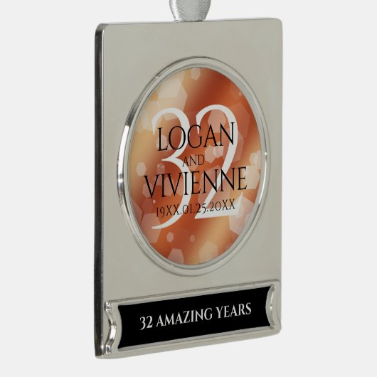 Elegant 32e Bronze Wedding Jubileum Verzilverd Banner Ornament (Rechts)