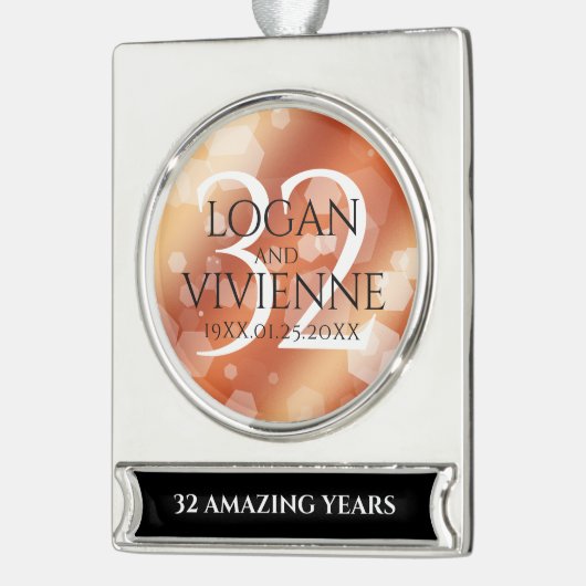 Elegant 32e Bronze Wedding Jubileum Verzilverd Banner Ornament (Links)