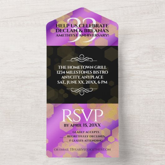 Elegant 33rd Amethyst Wedding Jubileum All In One Uitnodiging (Binnen)