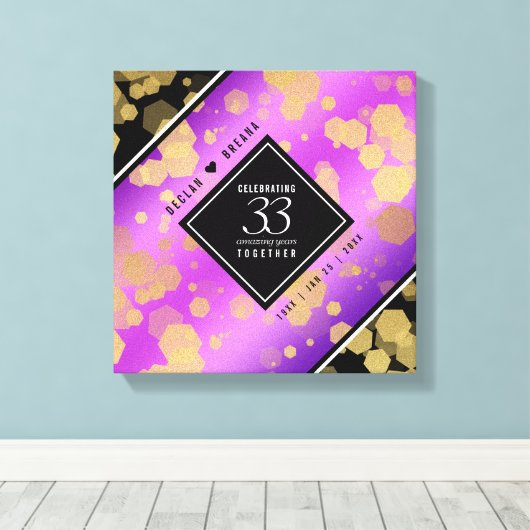 Elegant 33rd Amethyst Wedding Jubileum Canvas Afdruk (Insitu (Houten vloer))